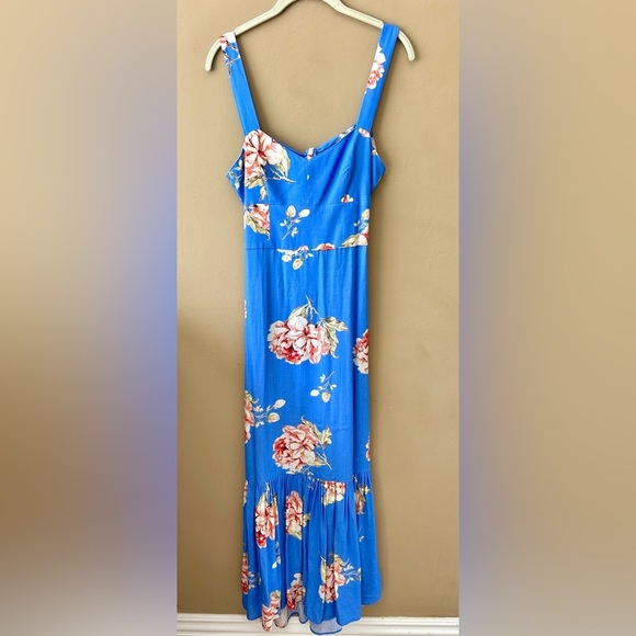 Intermix Mitzie Floral Sleeveless Dress Blue Maxi Tie Back Cutout Size 0 - Picture 4 of 10